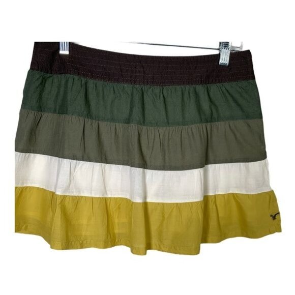 American Eagle Tiered Flare Mini Skirt Size 6 Small Green Stripe Boho - Picture 3 of 11